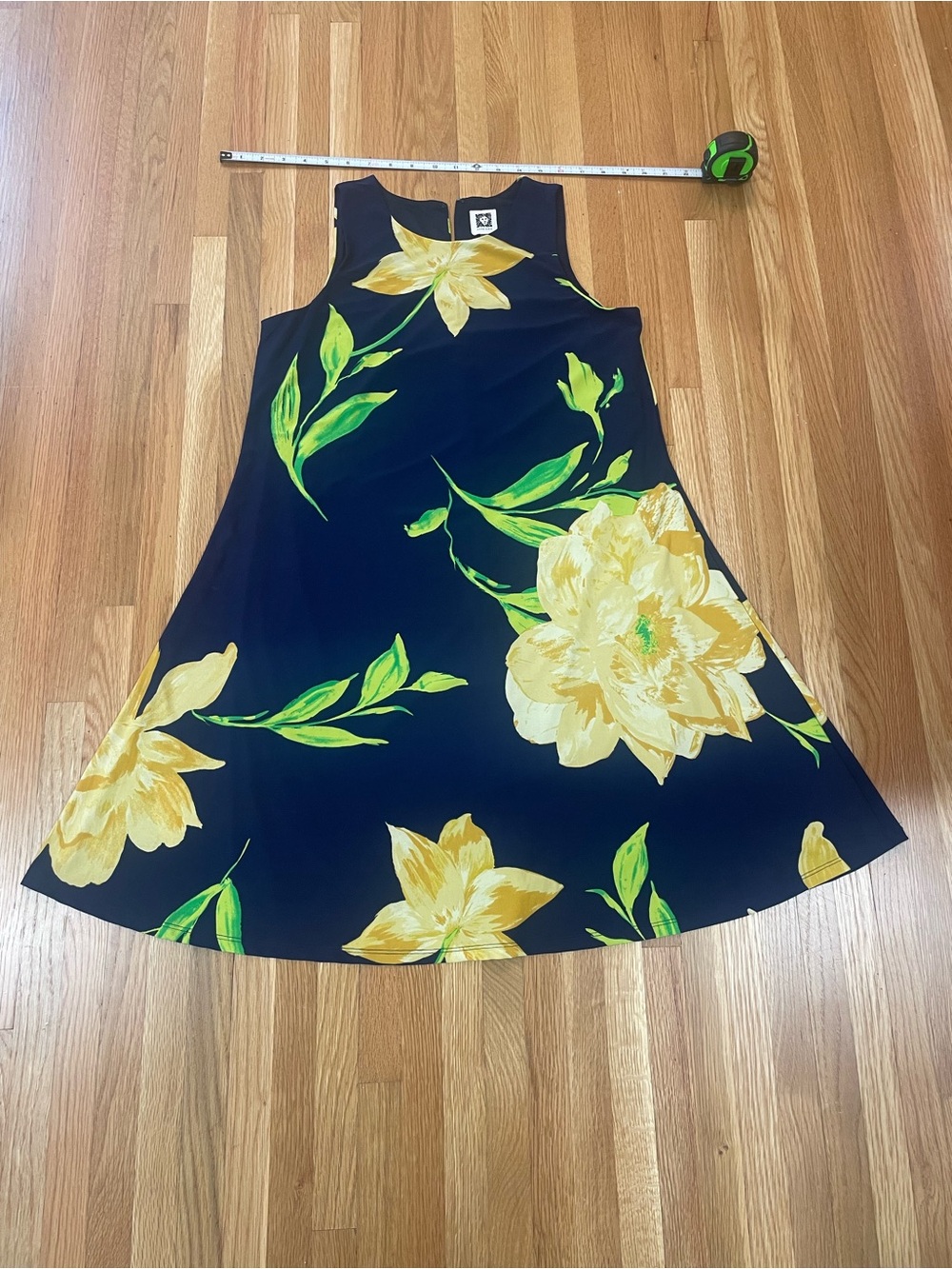 Anne Klein Navy and Yellow Floral A-Line Dress